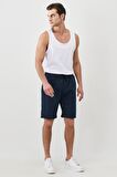 Erkek Lacivert Standart Fit Günlük Rahat Spor Örme Şort