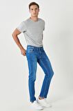 Erkek Mavi Slim Fit Dar Kesim Esnek Denim Jean Kot Pantolon