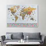 Harita Sepeti Türkçe Dünya Haritası Ayrıntılı Eğitici Sembollü Bayraklı Dekoratif Kanvas Tablo 2854