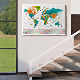 Harita Sepeti Dünya Haritası Ayrıntılı Eğitici Sembollü Bayraklı Dekoratif Kanvas Tablo 2855