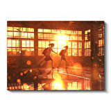 Okul Koridoru - Altın Günbatımı Anime Kanvas Tablo