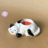 Uretti - Pınar 6606 - El Yapımı Siyah - Beyaz Sevimli Kedi Tealight Mumluk - 6 x 10 cm