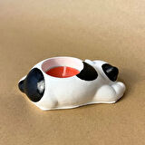 Uretti - Pınar 6606 - El Yapımı Siyah - Beyaz Sevimli Kedi Tealight Mumluk - 6 x 10 cm