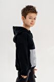 Kapüşonlu Fermuar Detaylı Üç İplik Erkek Çocuk Sweatshirt