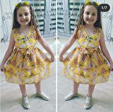 MODAVALS ÇİÇEKLİ BELİ LASTİKLİ ŞİFON KIZ ÇOCUK ELBİSE