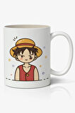 One Piece Anime Luffy Hasır Şapkalı Temalı Beyaz Kupa Bardak Sevgiliye Arkadaşa Hediye