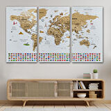 Harita Sepeti Türkçe Dünya Haritası Ayrıntılı Eğitici Sembollü Bayraklı Dekoratif Kanvas Tablo 2874