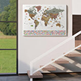 Harita Sepeti Türkçe Dünya Haritası Ayrıntılı Eğitici Sembollü Bayraklı Dekoratif Kanvas Tablo 2880