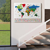 Harita Sepeti Dünya Haritası Ayrıntılı Eğitici Sembollü Bayraklı Dekoratif Kanvas Tablo 2881