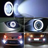 Fiat Doblo D4 2015-2021 Uyumlu Üniversal Mercekli Angel Sis Farı Metal Su Geçirmez 76 mm Beyaz Halkalı Gündüz Farı Angel Eyes 2 Adet