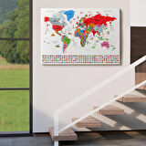 Harita Sepeti Türkçe Dünya Haritası Ayrıntılı Eğitici Sembollü Bayraklı Dekoratif Kanvas Tablo 2884