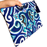 Uretti - Sümeyya 2589 5245 El Yapımı Mavi Renk Etnik Desenli Boncuk İşlemeli Clutch Çanta