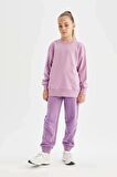 DeFacto Kız Çocuk Lila Relax Fit Bisiklet Yaka Pamuklu Basic Düz Okul Sweatshirt A2797A824AUPR61
