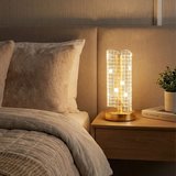Dalgalı Silindirik Kristal Kareli Model LED Masa Lambası – Gold Tabanlı, Dokunmatik, 3 Renk Işık Mod