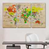 Harita Sepeti Ahşap Görünümlü Türkçe Dünya Haritası Sembollü Eğitici Dekoratif Kanvas Tablo 2893