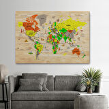 Harita Sepeti Ahşap Görünümlü Türkçe Dünya Haritası Sembollü Eğitici Dekoratif Kanvas Tablo 2893
