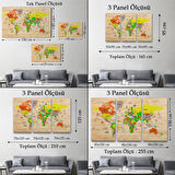 Harita Sepeti Ahşap Görünümlü Türkçe Dünya Haritası Sembollü Eğitici Dekoratif Kanvas Tablo 2893