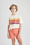 DeFacto Erkek Çocuk Oversize Fit Bisiklet Yaka Çizgili Kısa Kollu Tişört B6410A824SMBG759