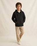 Erkek Çocuk Antrasit Renk Fermuarlı Kapüşonlu Kanguru Cepli Okul Sweatshirt Hırka Ceket