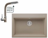 Realstone Didyma 77 Granit Eviye ve Sümela Spiralli Batarya Seti - 77x53 cm Tam Renk Uyumlu - Cappuccino