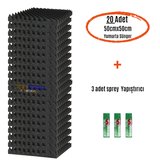 Akustik Yumurta Sünger 60dns Yanmaz 50cmx50cm 25mm (20adet + 3 Sprey Yapıştırıcı)
