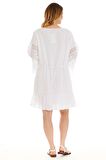 Uzun Kol Beyaz Şile Bezi Kısa Elbise