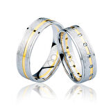 Beyaz Sarı Şeritli Taşlı Altın Alyans 2904-1