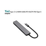 Aksesuarcı Apple Macbook Pro Huawei Dell Uyumlu Type-C To 4K Hdmı+Usb3.0+Sd/tf+Pd+Type-C, Taşınabilir 7in1 Adaptör