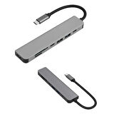 Aksesuarcı Apple Macbook Pro Huawei Dell Uyumlu Type-C To 4K Hdmı+Usb3.0+Sd/tf+Pd+Type-C, Taşınabilir 7in1 Adaptör