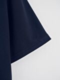 Unisex Oversize Bisiklet Yaka Düz Basic T-Shirt - LACİVERT