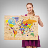 Harita Sepeti Ahşap Görünümlü Dünya Haritası Sembollü Eğitici ve Öğretici Dekoratif Kanvas Tablo 2904
