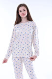 Minimal Çiçek Detaylı Pembe Kız Çocuk Pijama Takımı