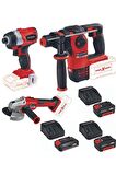 Einhell TE-CI 18 BL 2.5 Ah - 4 Ah 3 Akülü Darbeli Vidalama + Axxio 18/115 Taşlama Herocco 18v Kırıcı Delici