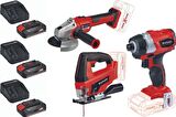 Einhell TE-CI 18 LI BL 4 Ah Çift Akülü Darbeli Vidalama + Axxio 18/115 Q Avuç Taşlama TC-JS 18 li Dekupaj