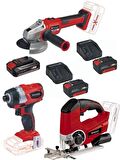 Einhell TE-CI 18 BL 2.5 Ah - 4 Ah Çift Akülü Darbeli Vidalama + Axxio 18/115 Avuç Taşlama Te-js 18/80 Dekupaj