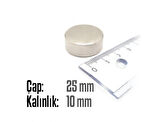 Neodyum Mıknatıs Silindir Çap 25mm , Kalınlık 10mm   ( 1 Adet)