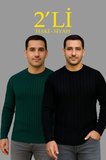 Modi Green Erkek Fitilli Triko Kazak 2’li Set Siyah Haki Kalın Dokuma Pamuklu Regular Fit Bisiklet