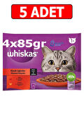 Whiskas sığırlı tavuklu kedi yaş mama (4x85gr) 5adet klasik öğünler kedi konserve gravy soslu