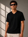 Modi Green Erkek V Yaka Basic Tişört Kısa Kol Yazlık Regular Fit T-Shirt - Siyah