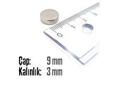 Neodyum Mıknatıs Silindir Çap 9mm , Kalınlık 3mm   ( 10 Adet)