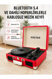 Taşınabilir Bavul Tipi Pikap Bluetooth Özellikli Dahili Hoparlörlü USB ve SD Kart Destekli Kırmızı