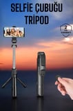 Tripod Kablosuz Bluetooth Bağlantılı Selfie Çubuğu 360 Derece Dönebilen