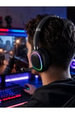 RGB Işıklı Bluetooth Mikrofonlu Kulaklık Uzun Süreli Kullanım Type-C Şarjlı