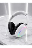 Beyaz Bluetooth 5.0 Mikrofonlu Kablosuz Kulak Üstü Kulaklık RGB Işıklı Type-C Şarjlı