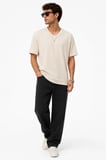 Modi Green Erkek V Yaka Basic Tişört Kısa Kol Yazlık Regular Fit T-Shirt - Bej