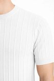 Modi Green Erkek Yazlık Fitilli Triko Tişört Kısa Kol Bisiklet Yaka T-Shirt - Beyaz