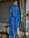 Şifon Fırfırlı Pareo Kimono Saks