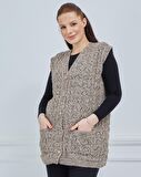 Kadın Kırçıllı Kazayağı Model Kalın Kışlık Örgü Cepli Triko Anne Yelek