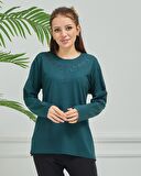 Kadın İşlemeli Anne Günlük Orta Yaş Penye Bluz