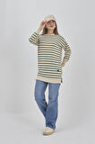 Kadın Çizgili Mevsimlik Bisiklet Yaka Tunik Sweatshirt